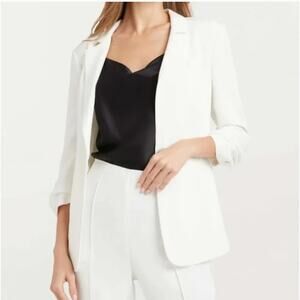 CINQ A SEPT Khloe Crepe Ruched Blazer Ivory Womens 6 Minimalist Business Suit